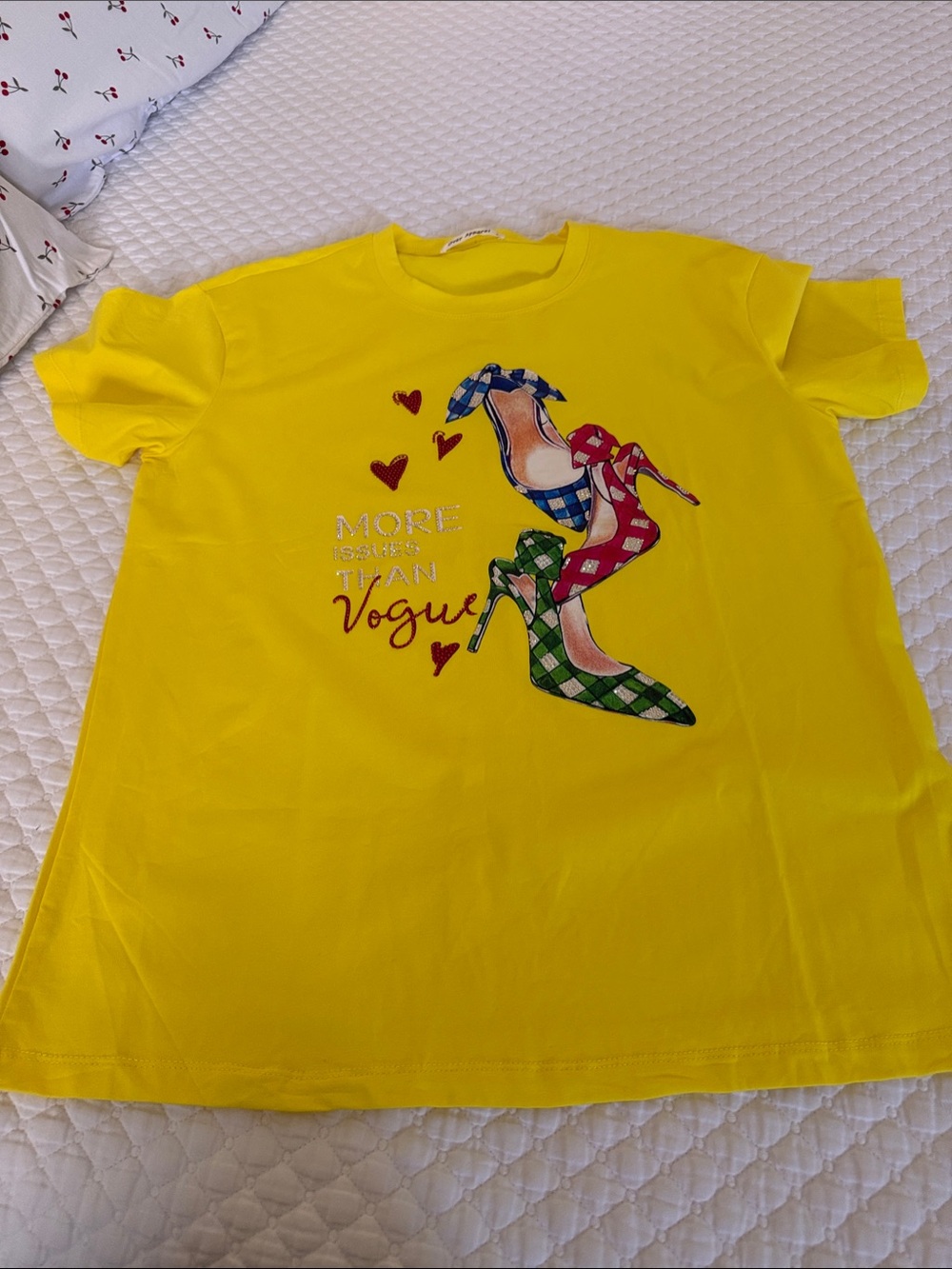 & Other Stories Yellow Graphic Tee with Multicolor Heel Motif